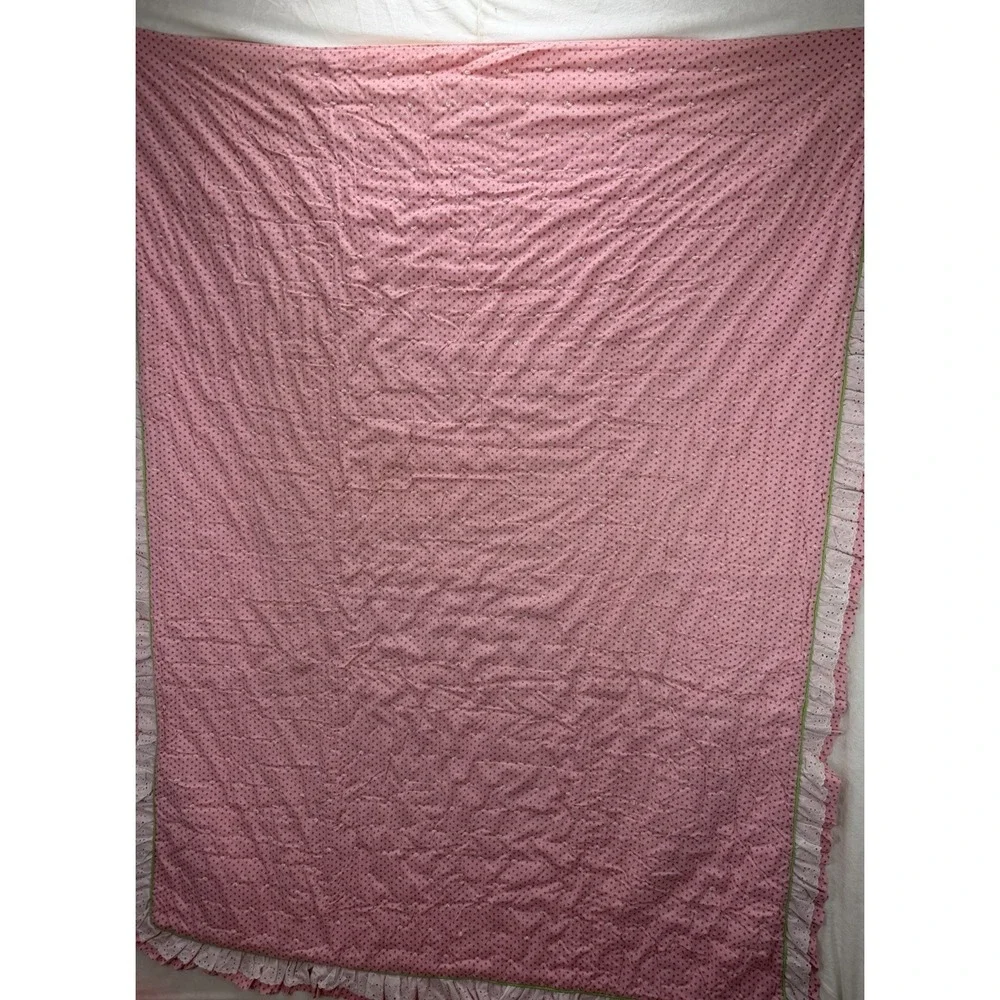 Vintage Strawberry Pink Red Ruffles Bed Spread 68 x 87